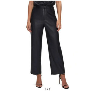 NEW Good American Faux Leather Wide Leg Crop Trousers In Black, Size 14 / 32